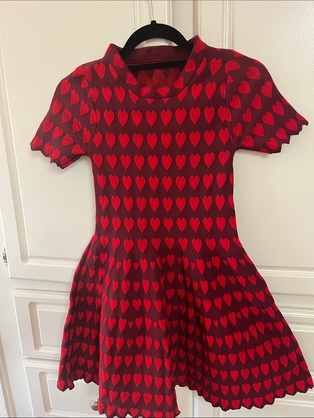 Valentine’s Day Burgundy Red Heart Knit short sleeve Skater Dress size xs
